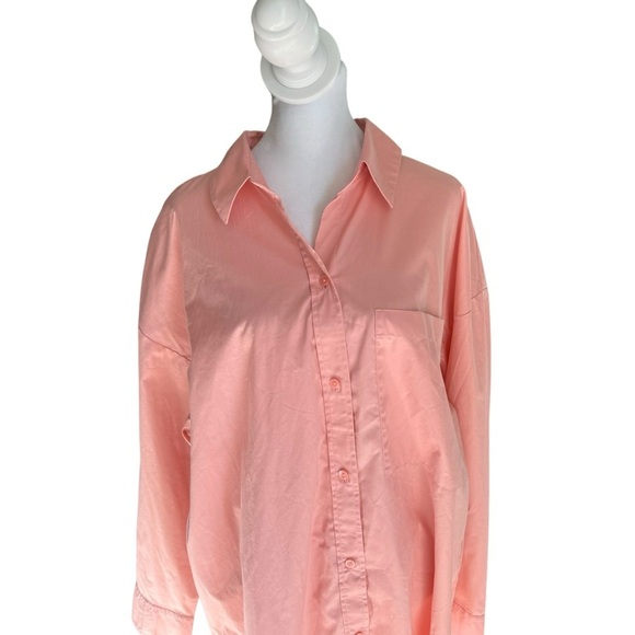 Abercrombie- NWT Oversized Boyfriend Poplin Pink Button-Up Shirt Blouse Sz L - Picture 3 of 7